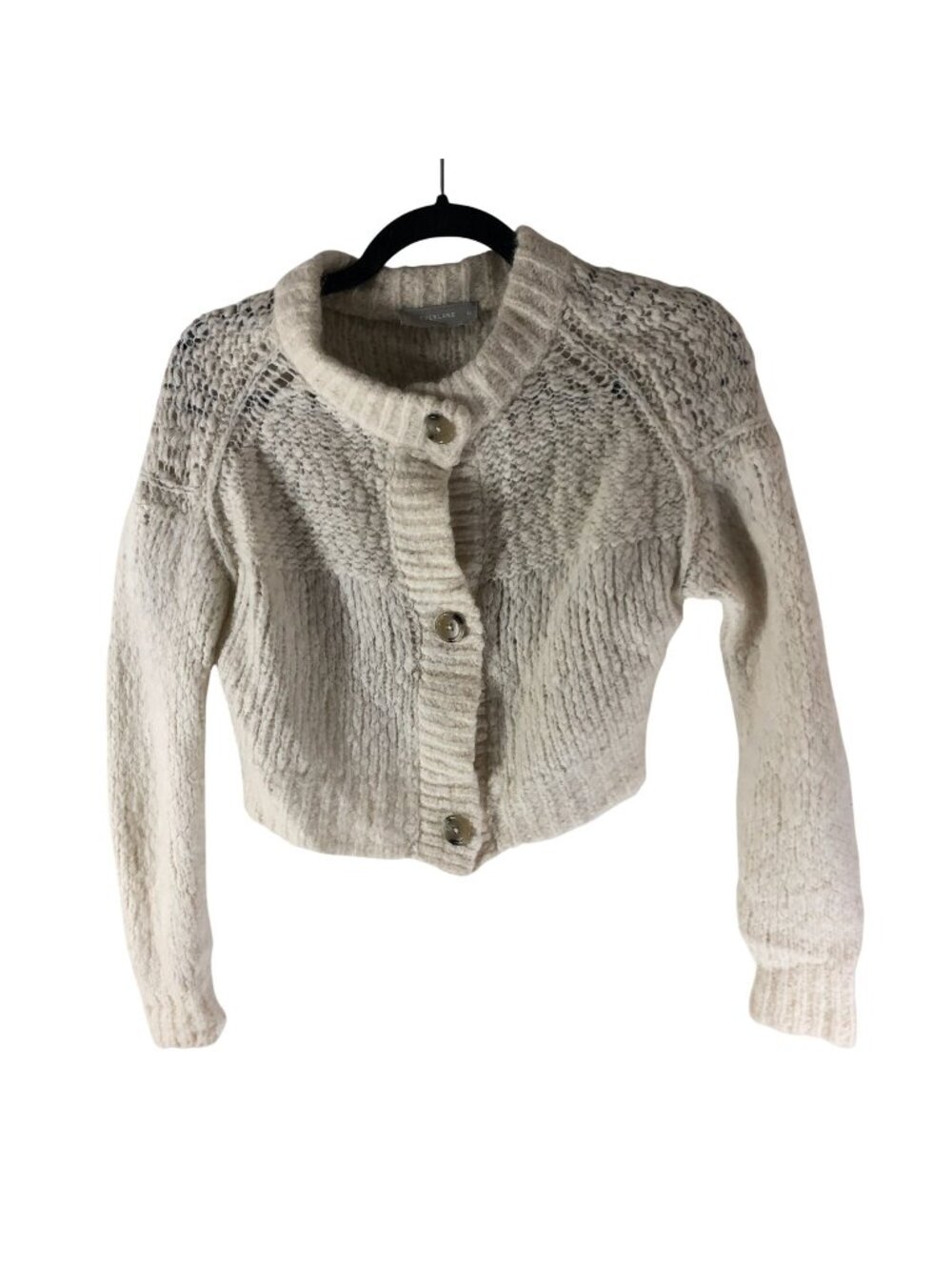 Everlane Alpaca Blend Cardigan Ivory Fuzzy Waffle Knit Winter Sweater XS
